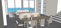 3D Open Space design - view of dining and relaxation area